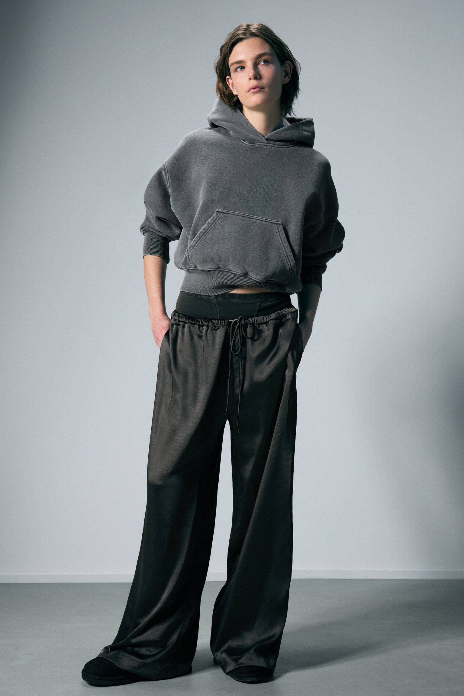 Pantalon de pyjama en satin délavé - Gris foncé délavé - 2