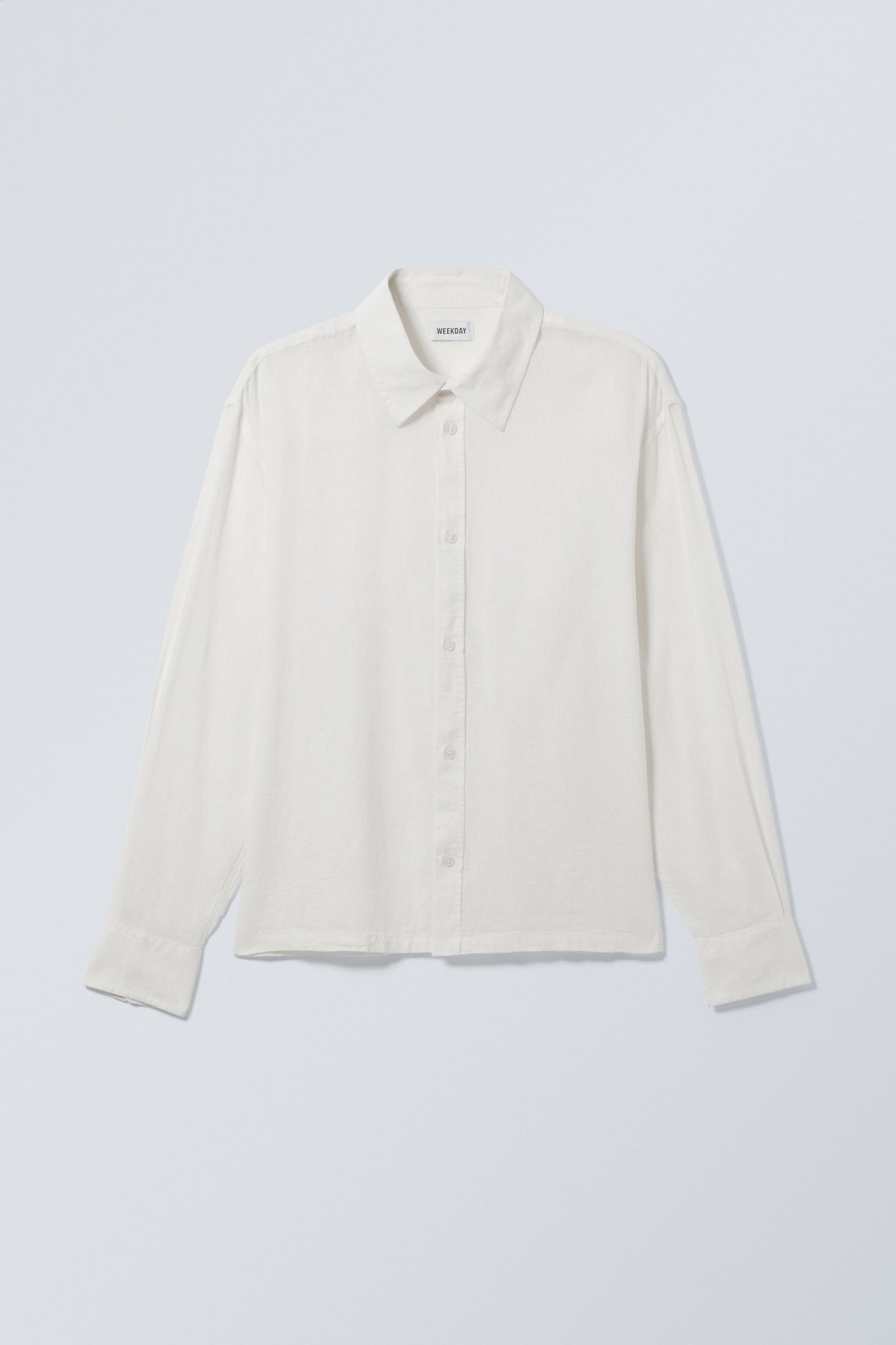 Dusty White - Oversized Boxy Linen Blend Shirt - 0