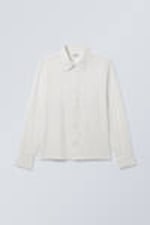 Dusty White - Oversized Boxy Linen Blend Shirt - 0