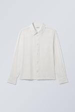 Dusty White - Oversized Boxy Linen Blend Shirt - 0
