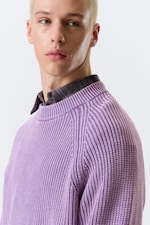 Washed Purple Melange - Relaxed Knitted Cotton Sweater - 2