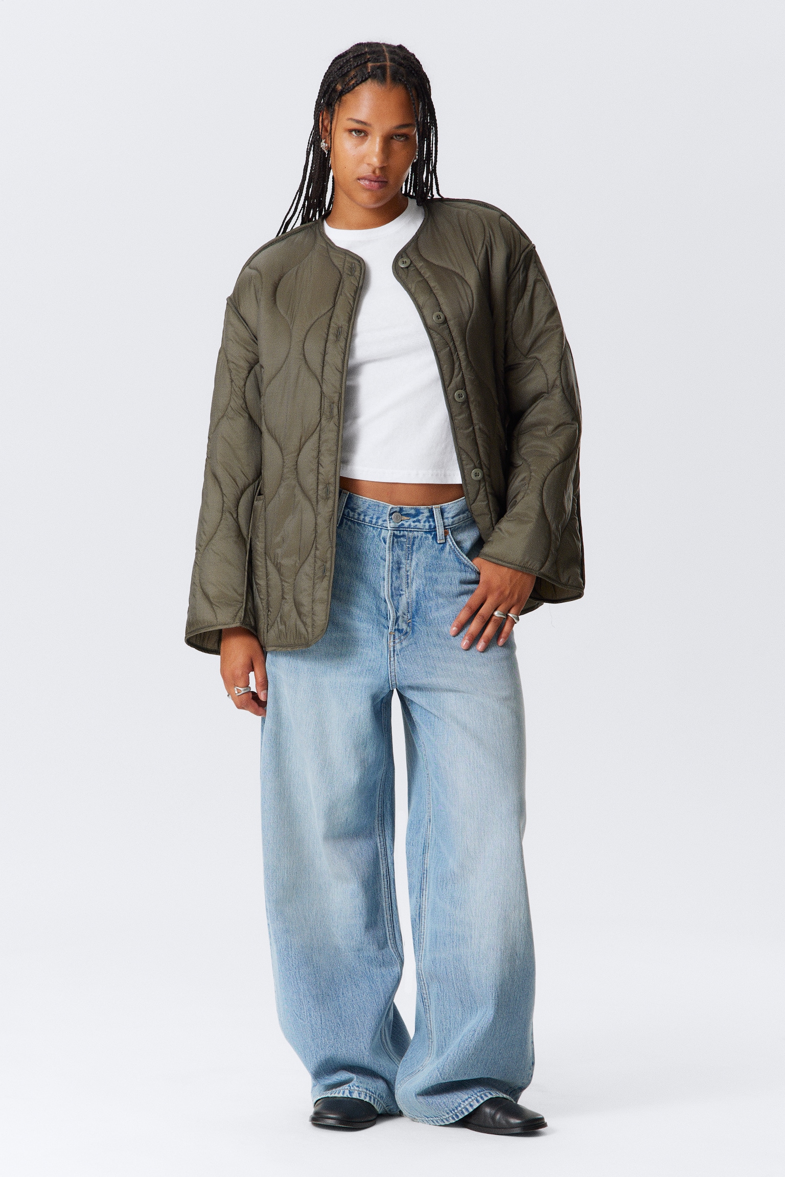 Gesteppte Innenjacke in Oversized-Passform - Dunkles Khakigrün