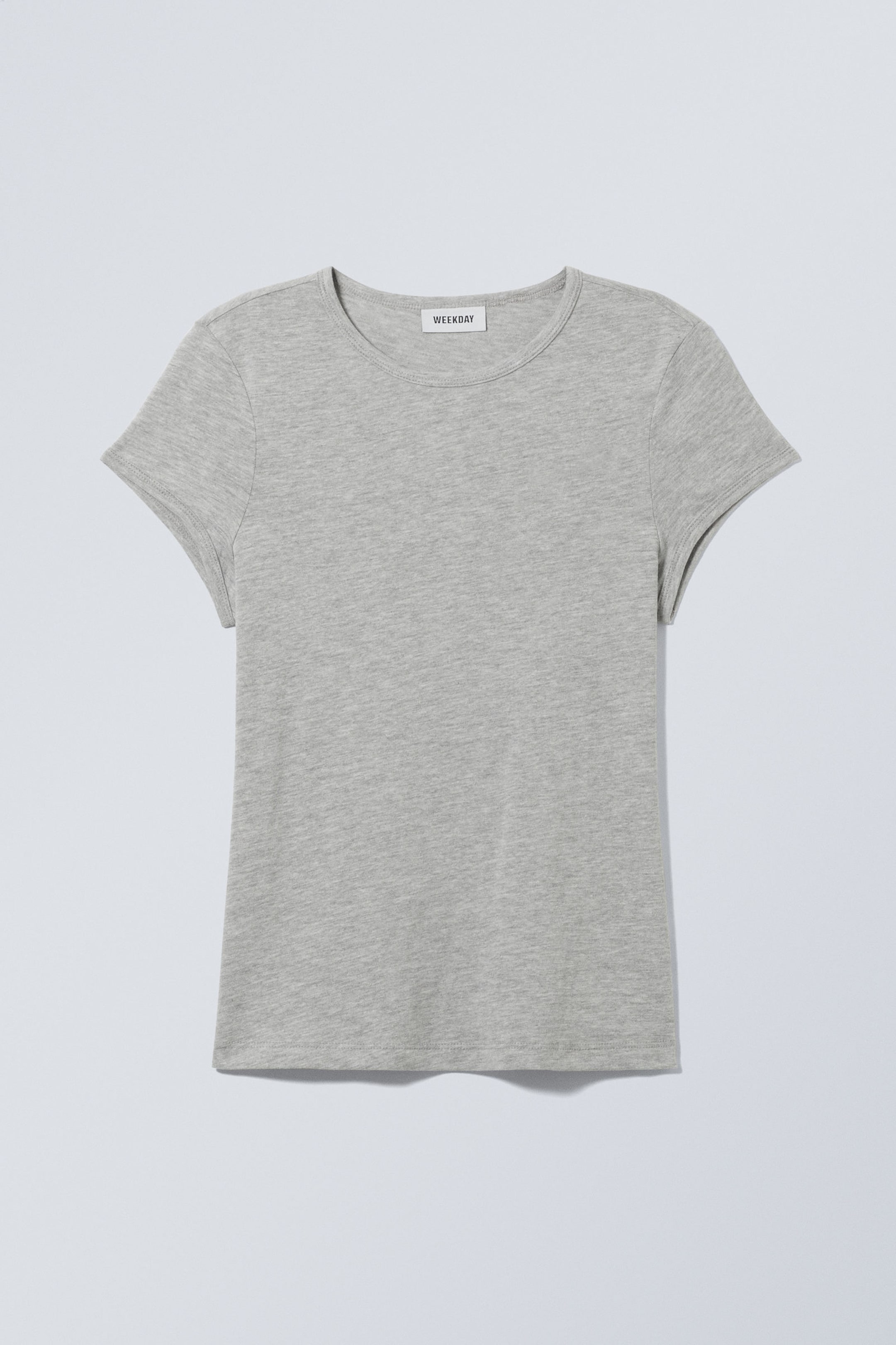 Light Grey Melange - Short Sleeve Fitted T-shirt - 1