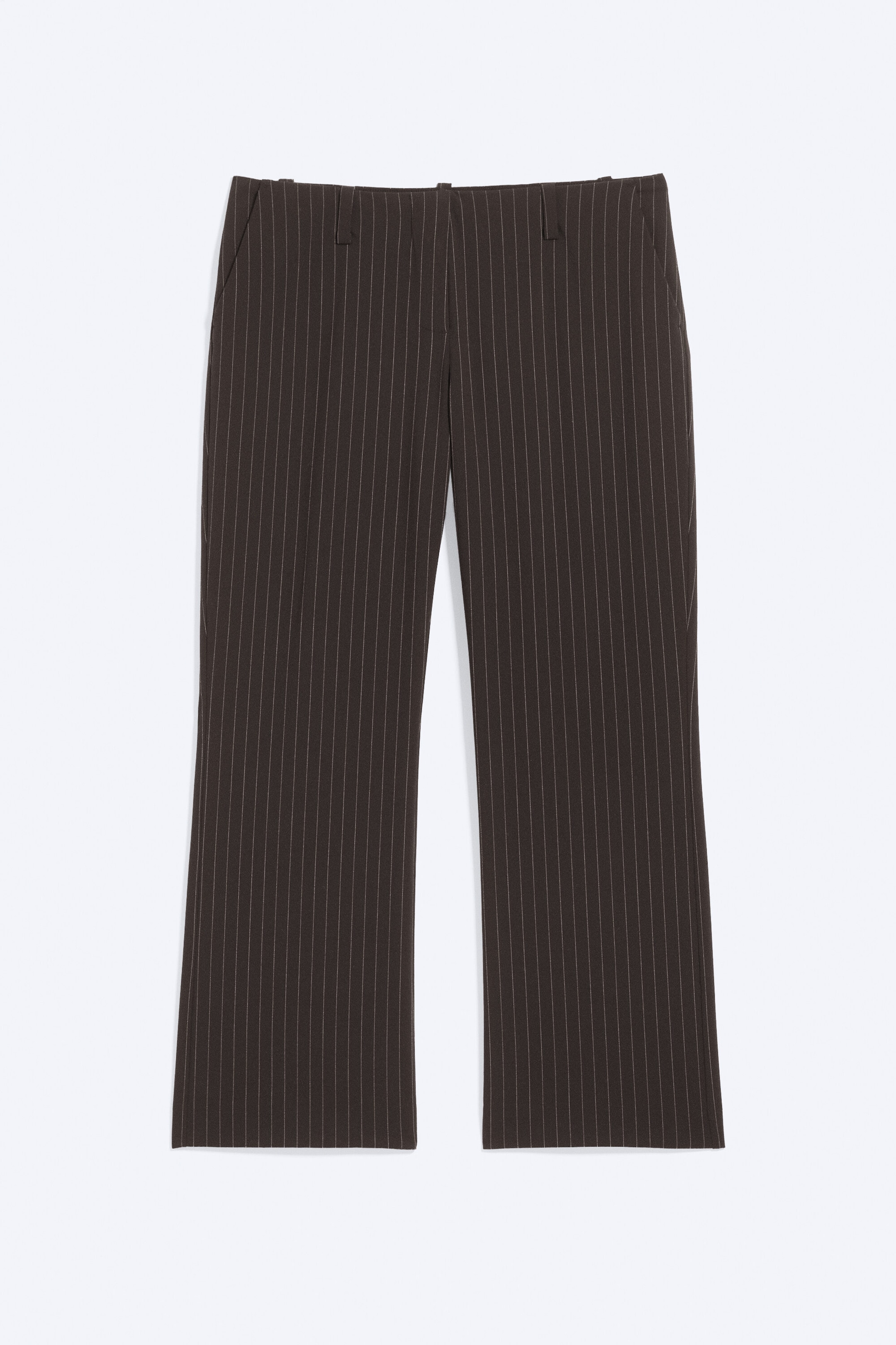 Pinstriped Dark Brown - Low-Rise Cropped Bootcut Suit Trousers - 4