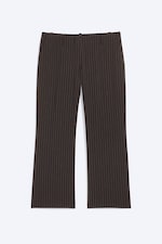 Pinstriped Dark Brown - Low-Rise Cropped Bootcut Suit Trousers - 4
