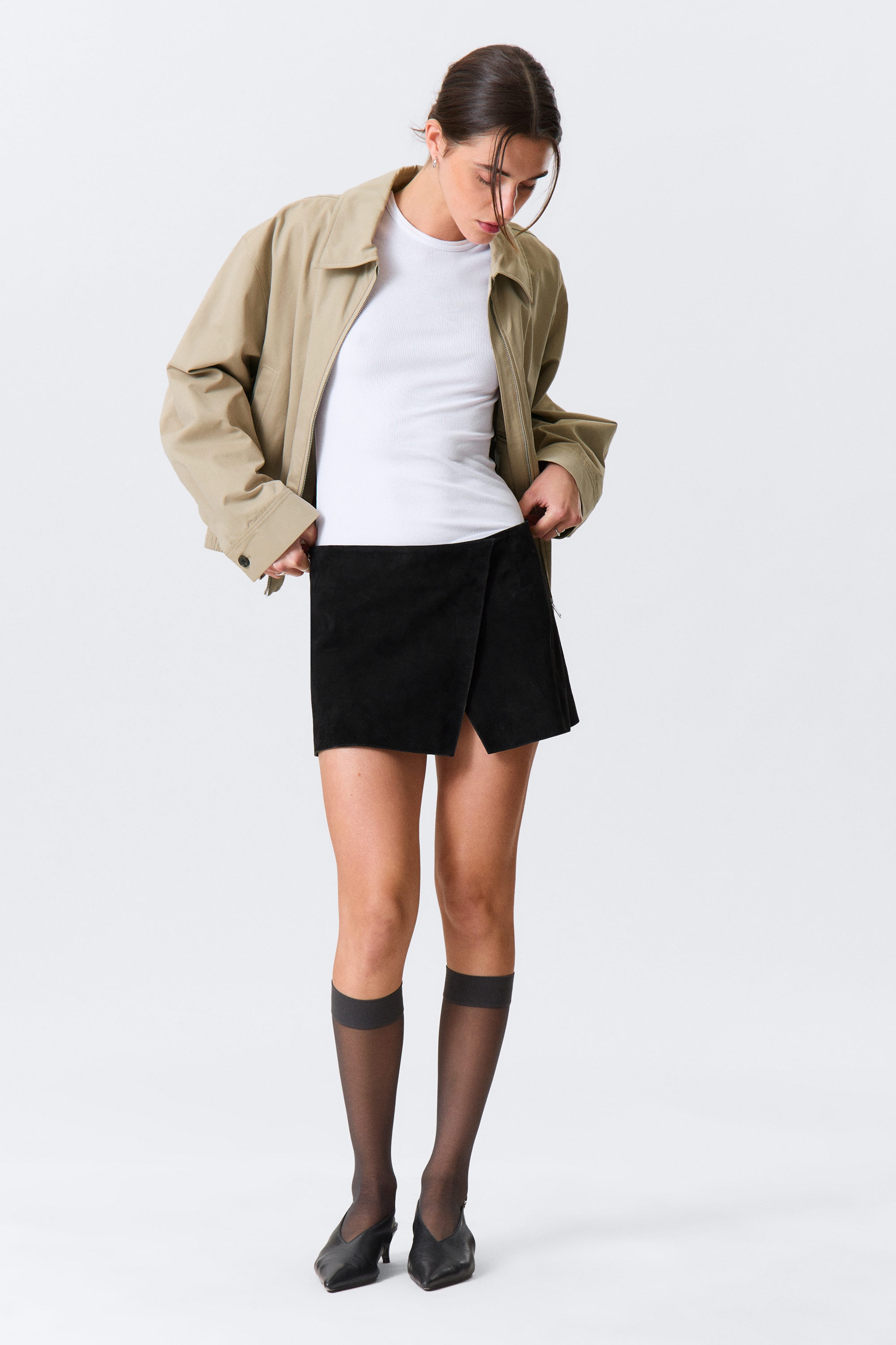 Black - Mini Suede Wrap Skirt - 2