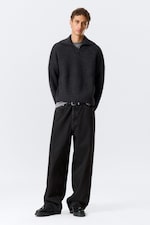 Dark Navy Blue - Knitted Wool-Blend Polo Sweater - 1