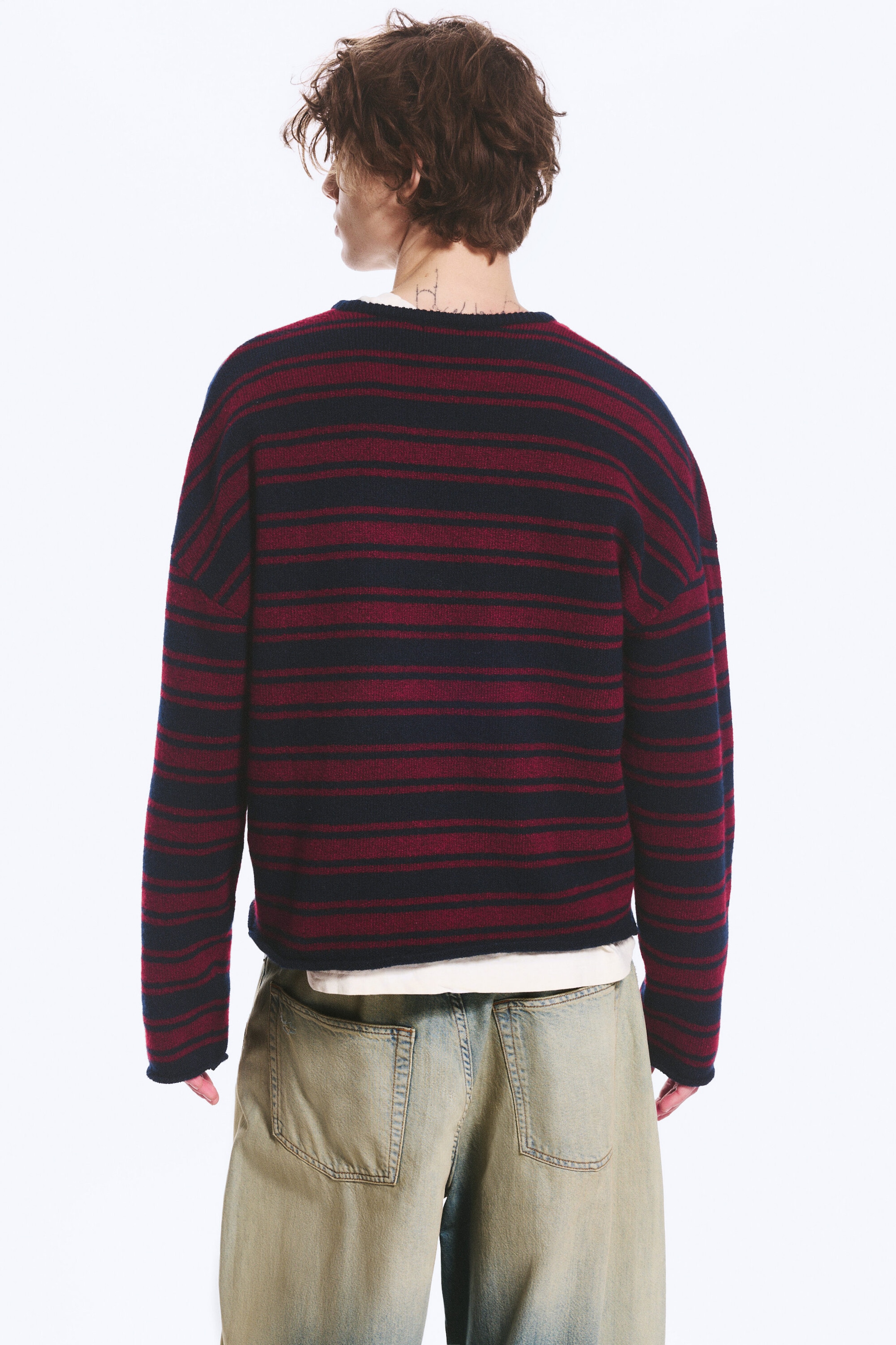Navy/Red Stripe - Boxy Knitted Jumper - 4