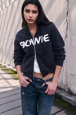 Black - Bowie Shrunken Zip Hoodie - 1