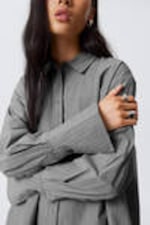 Striped Grey - Mini Cotton Poplin Shirt Dress - 1