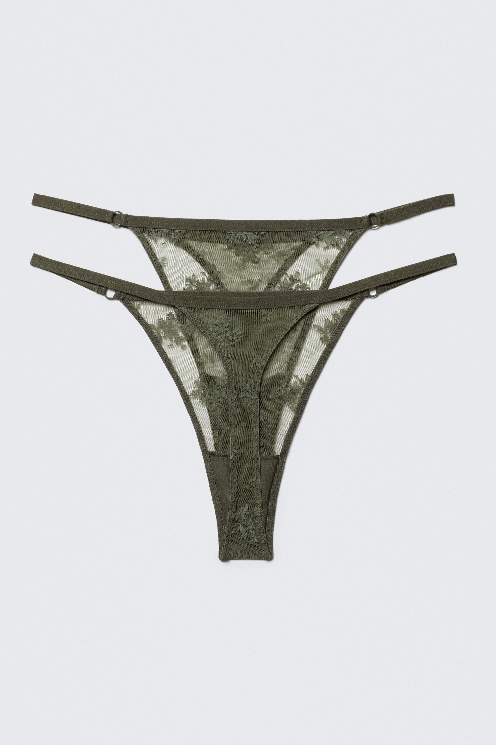 Dark Khaki Green - 2-pack Sheer Lace Tanga Thongs - 2
