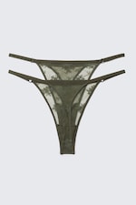 Dark Khaki Green - 2-pack Sheer Lace Tanga Thongs - 1