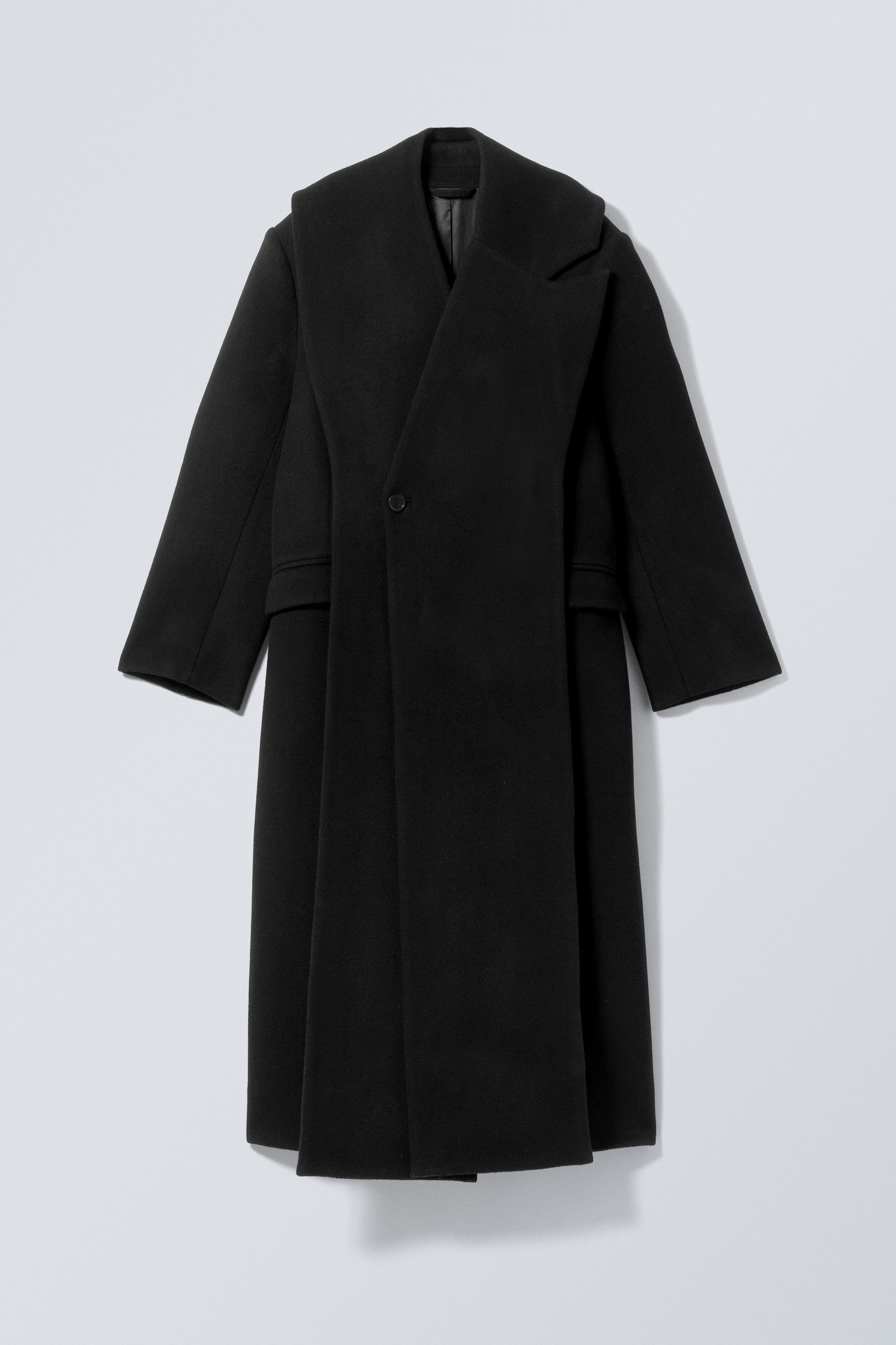 Svart - Oversized dubbelknäppt kappa i ull - 1