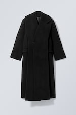 Svart - Oversized dubbelknäppt kappa i ull - 1