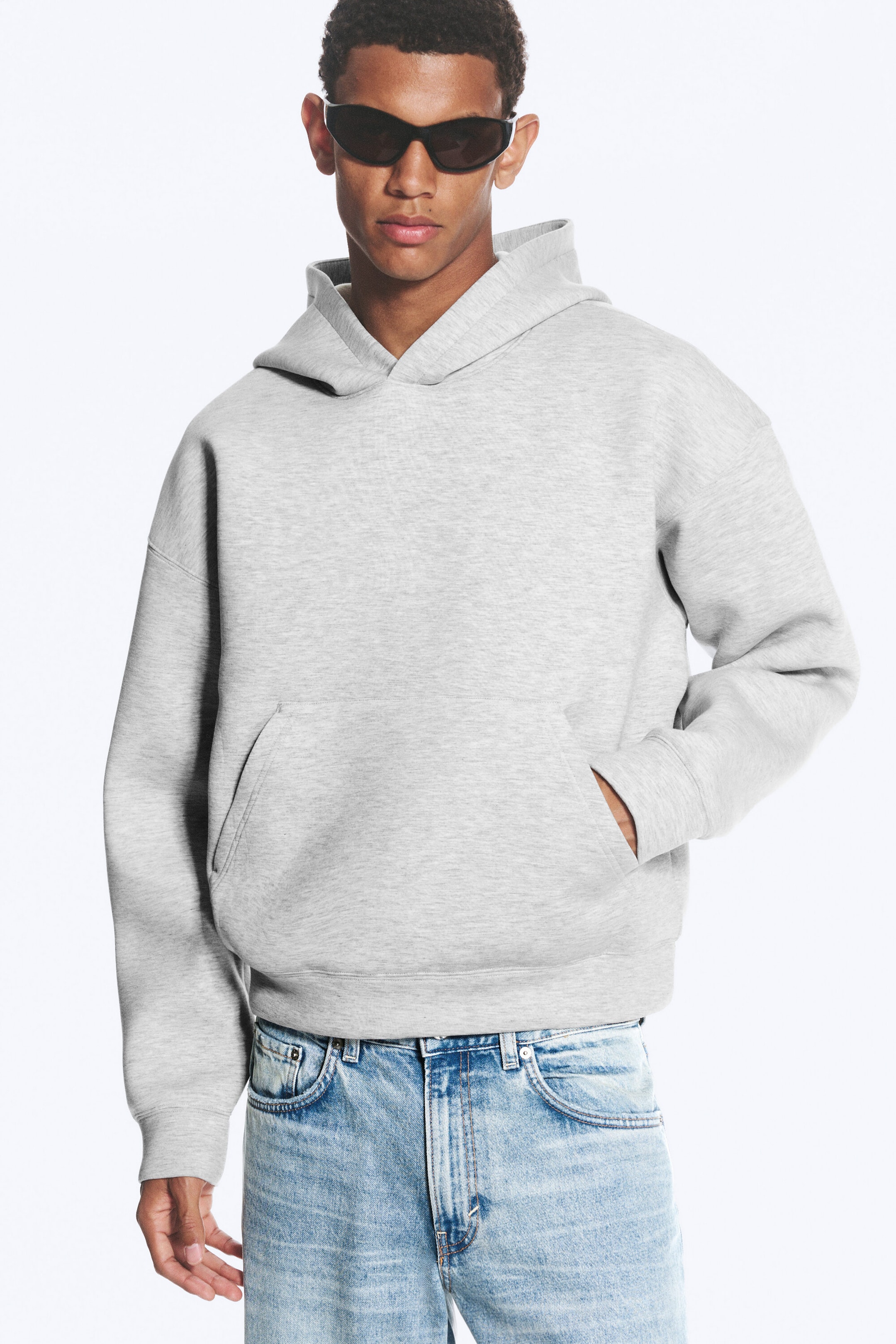 Mélange gris clair poudré - Sweat à capuche en scuba Simon - 0
