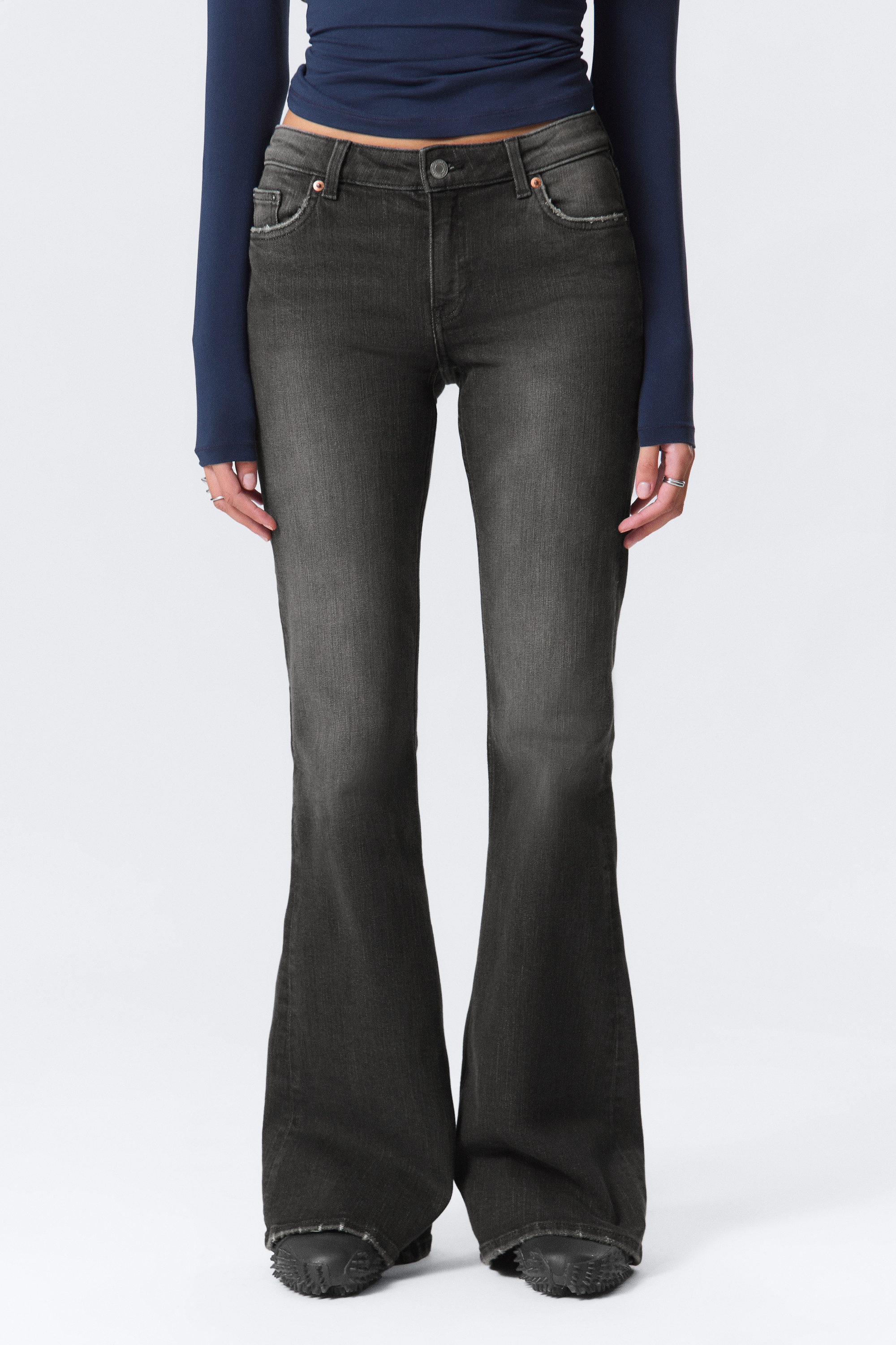 Phantom Black - Black - Katsumi Low Rise Slim Flared Leg Jeans - 2
