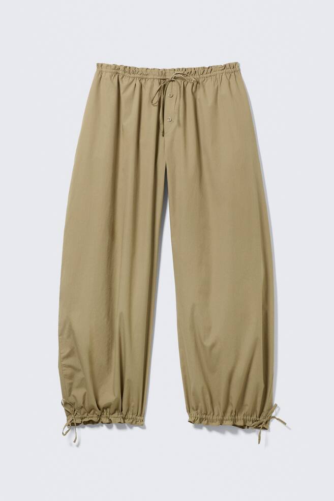 Low Rise Ruched Drawstring Trousers - Light Khaki Green/Off-white - 1