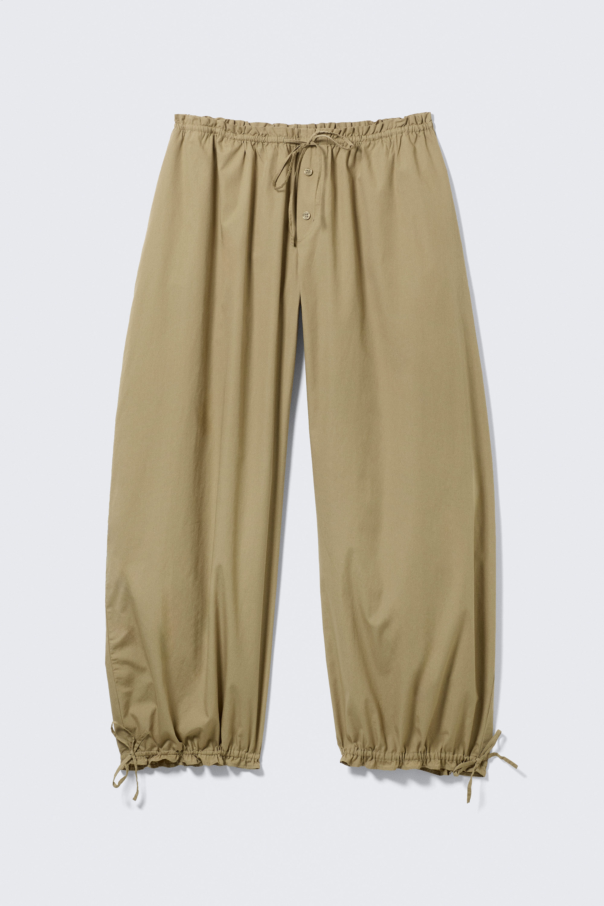 low rise ruched drawstring trousers - Light Khaki Green | Monki WW