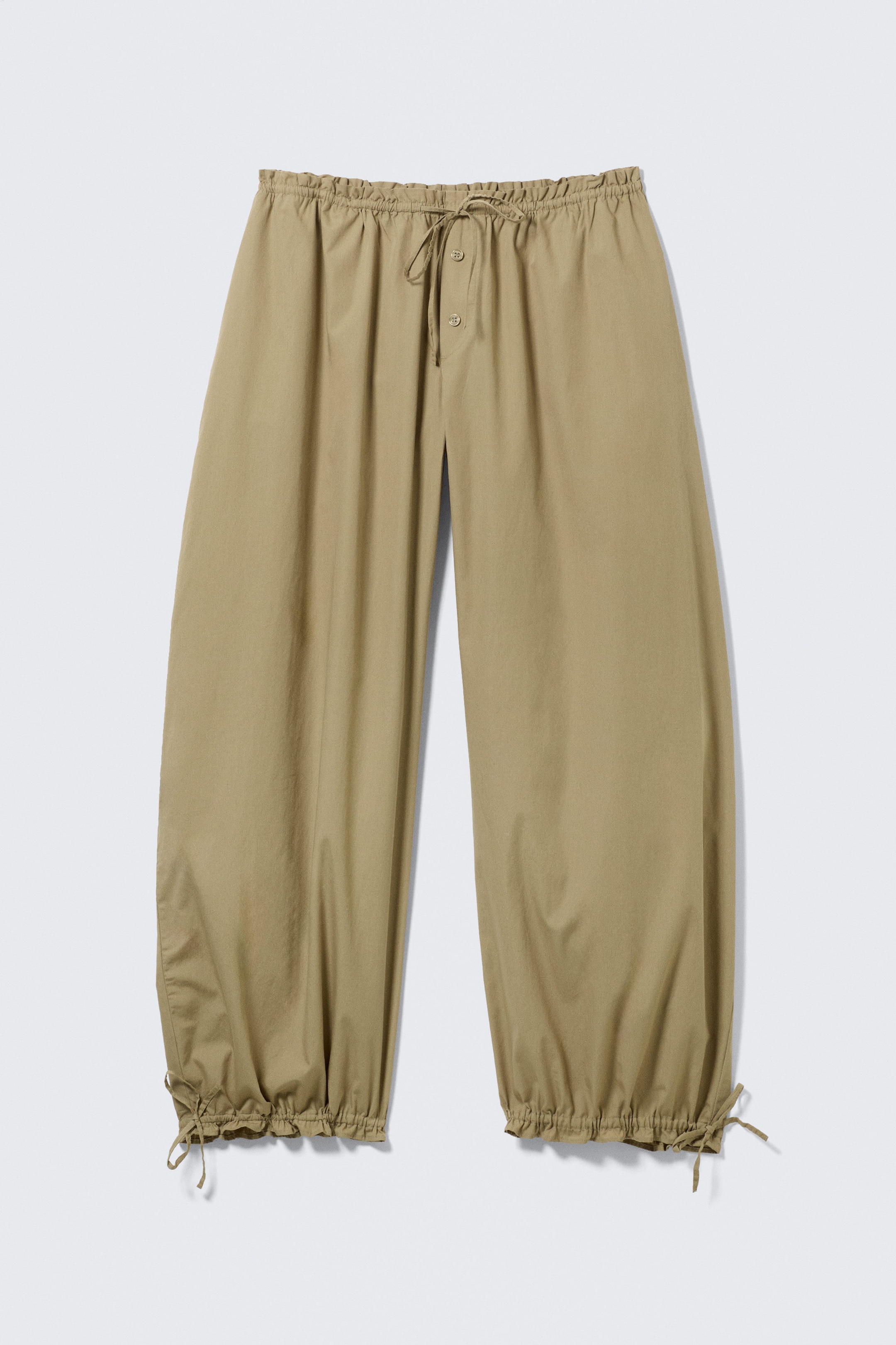 Light Khaki Green - Low Rise Ruched Drawstring Trousers - 4