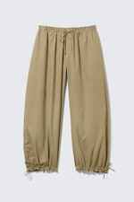 Light Khaki Green - Low Rise Ruched Drawstring Trousers - 4