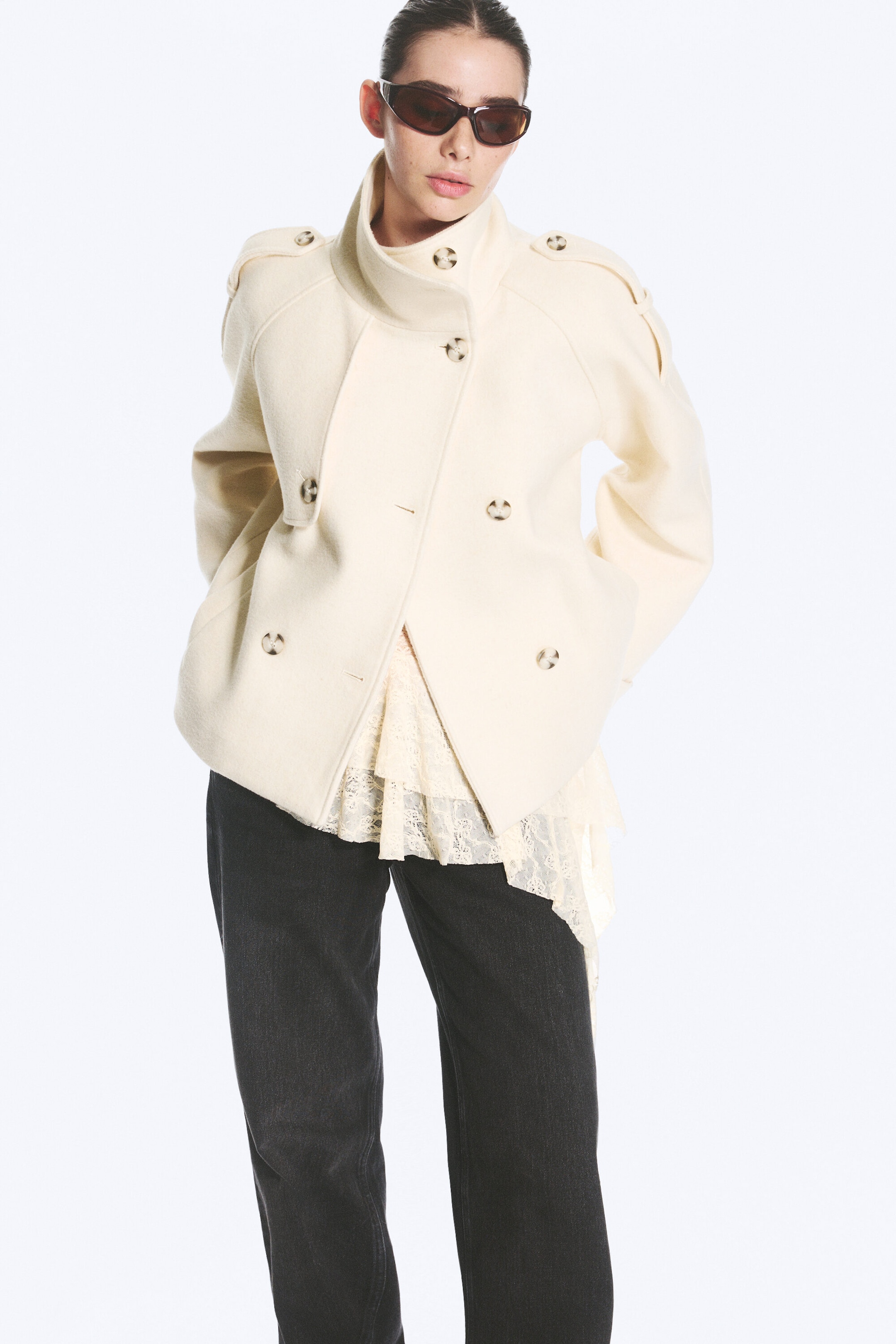 Dusty White - Funnel neck jacket - 2