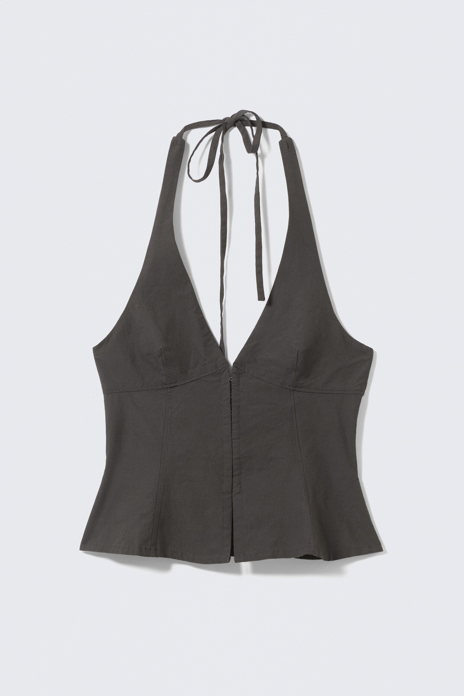 Tie-Back Hook-and-Eye Halterneck Top - Dark Grey/White - 2
