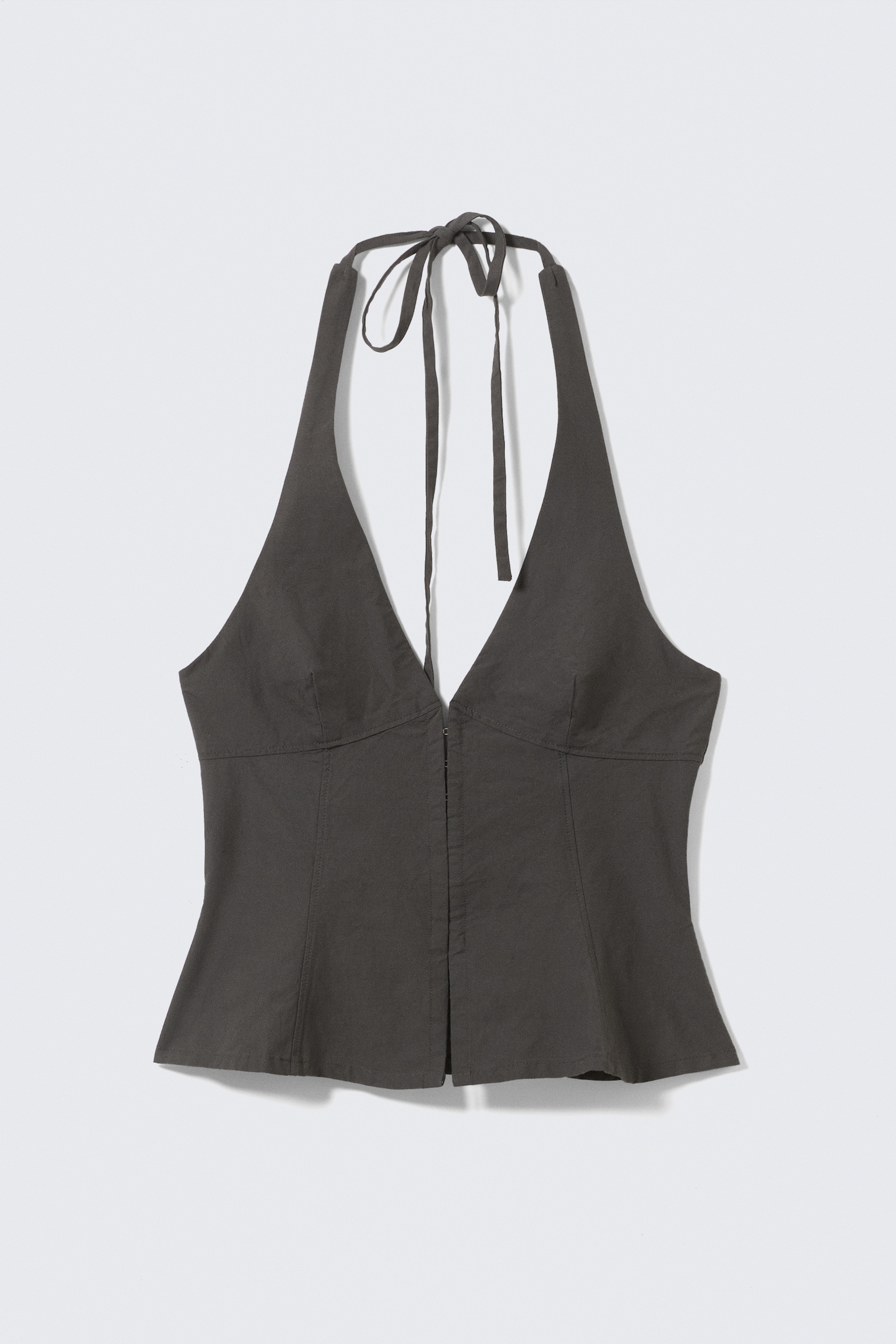 Tie-Back Hook-and-Eye Halterneck Top - Dark Grey/White - 2