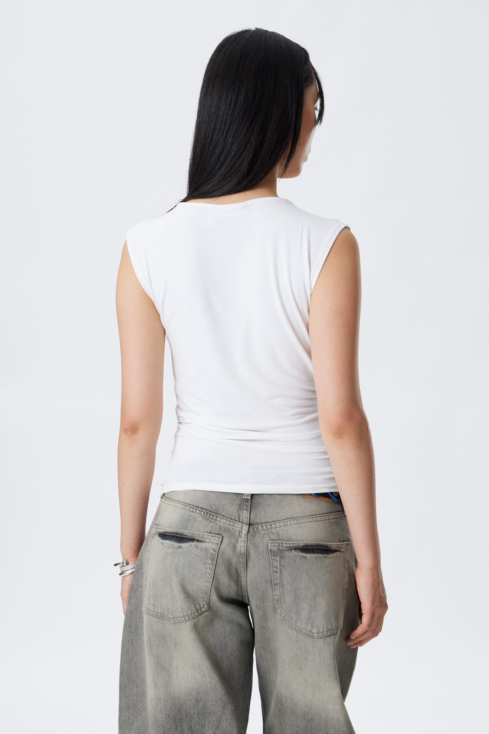 White - SLEEVELESS JERSEY WRAP TOP - 2