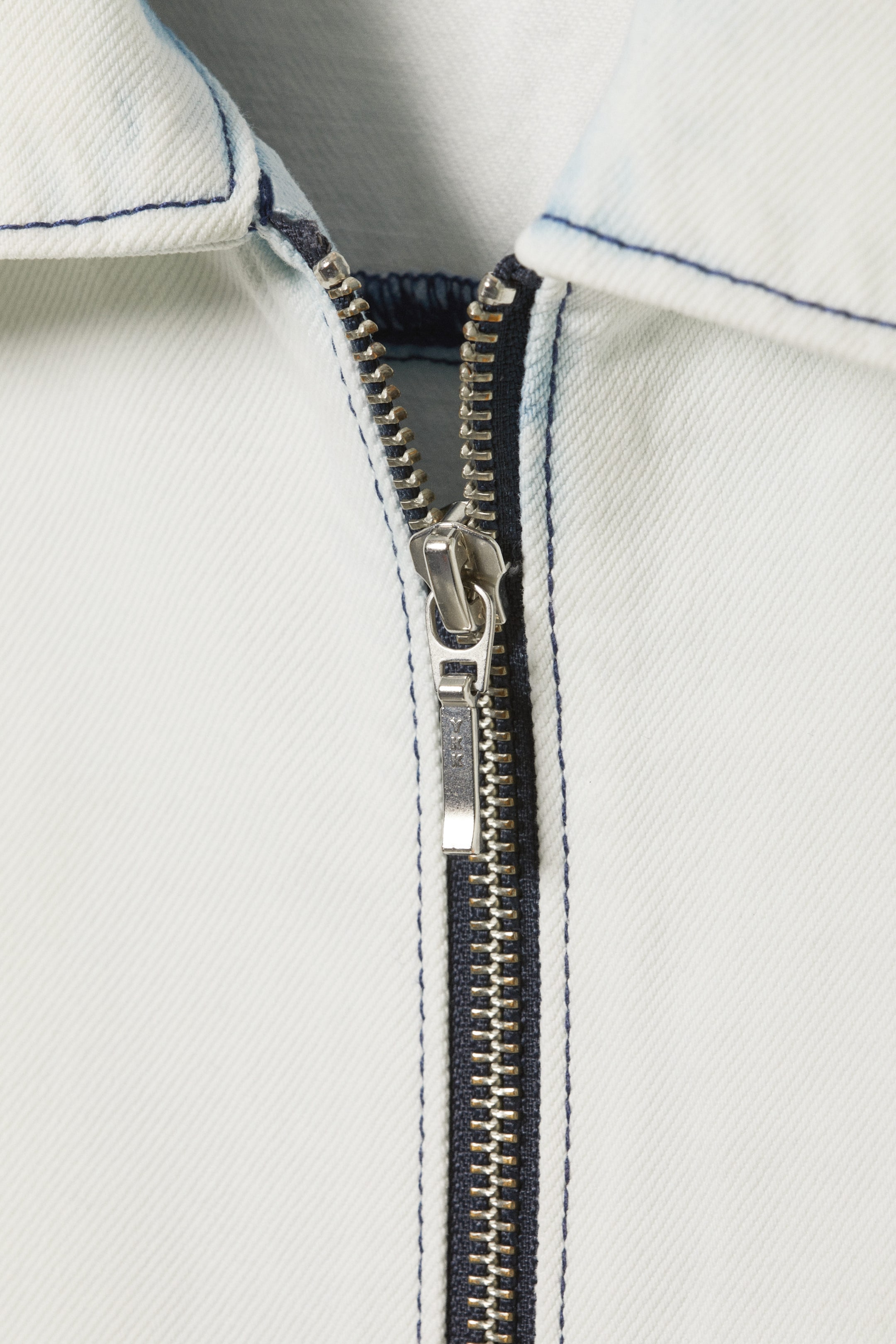 Vlekkerig blauw - Los denim overhemd met rits en korte mouwen - 1