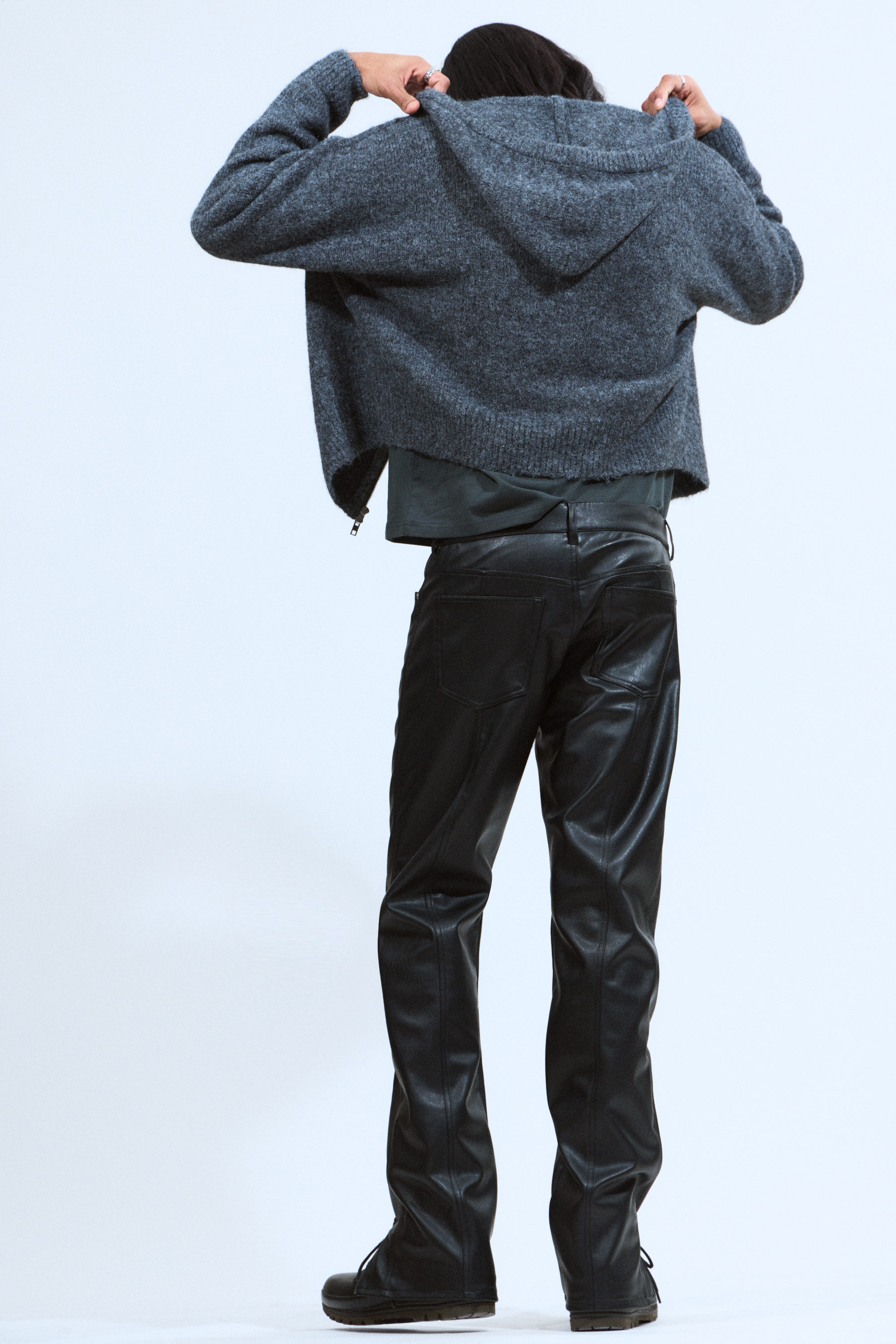 Black - Space Relaxed Faux Leather Zip Hem Trousers - 3