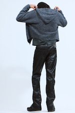 Schwarz - Space Relaxed Faux Leather Zip Hem Trousers - 3