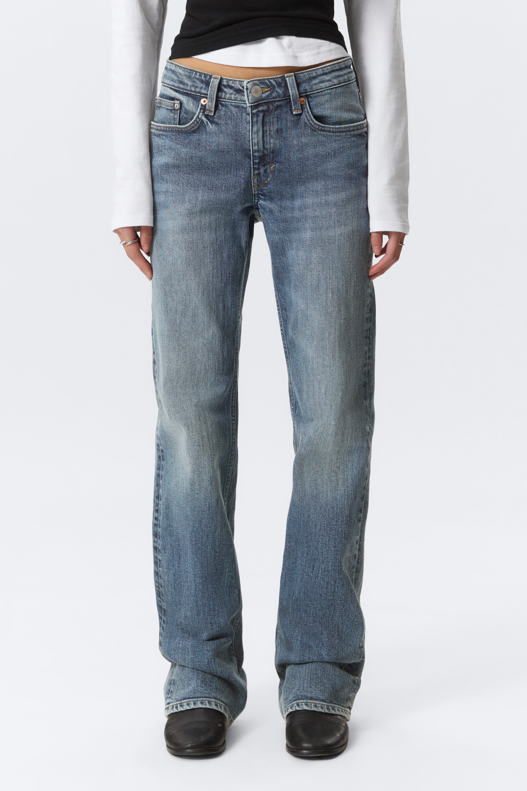 Thunder Blue - Dark Blue - Tension Mid Rise Slim Bootcut Leg Jeans - 2