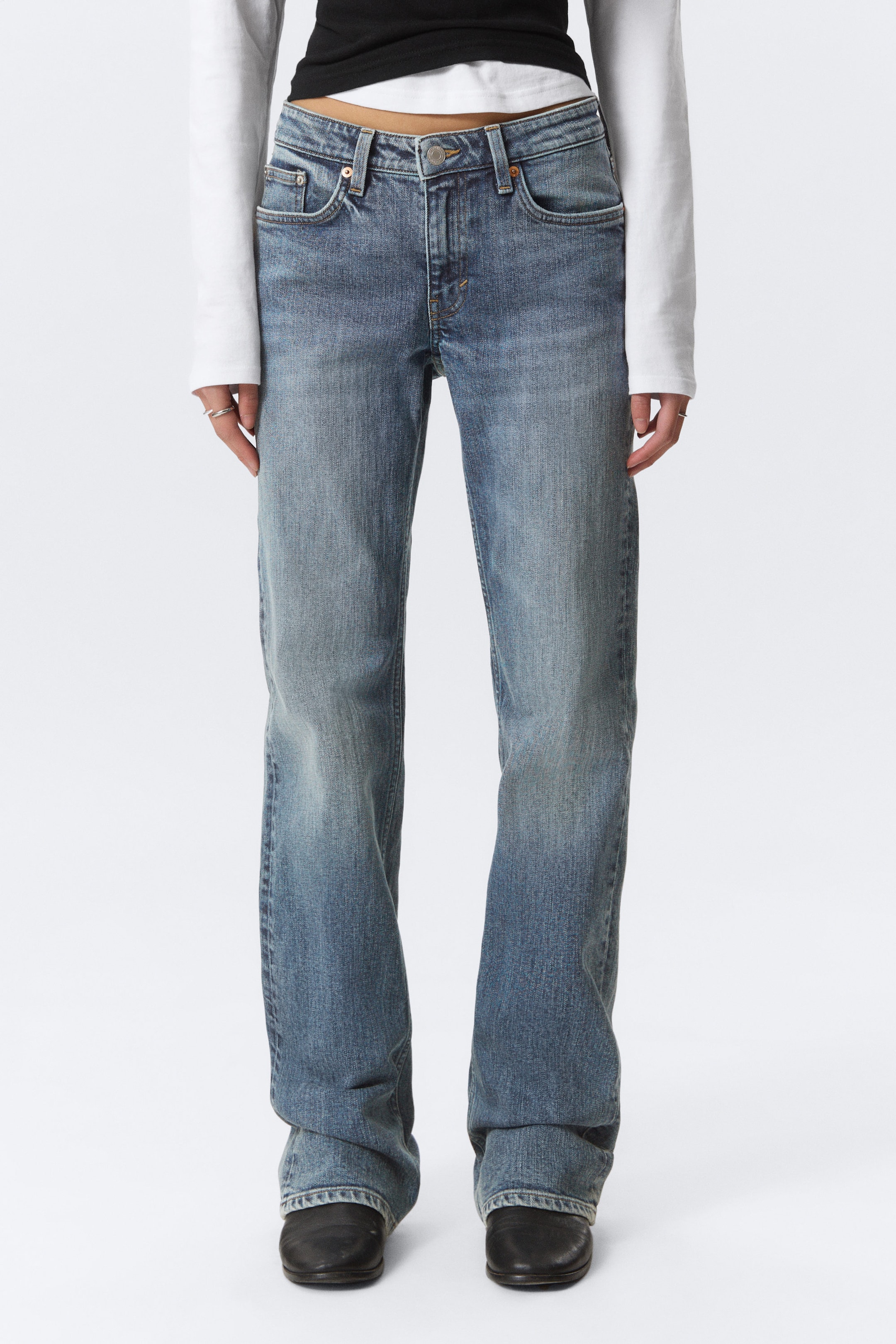 Thunder Blue - Dark Blue - Tension Mid Rise Slim Bootcut Leg Jeans - 2