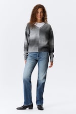 Grey Space Dye - Space Dye V-Neck Knitted Sweater - 1