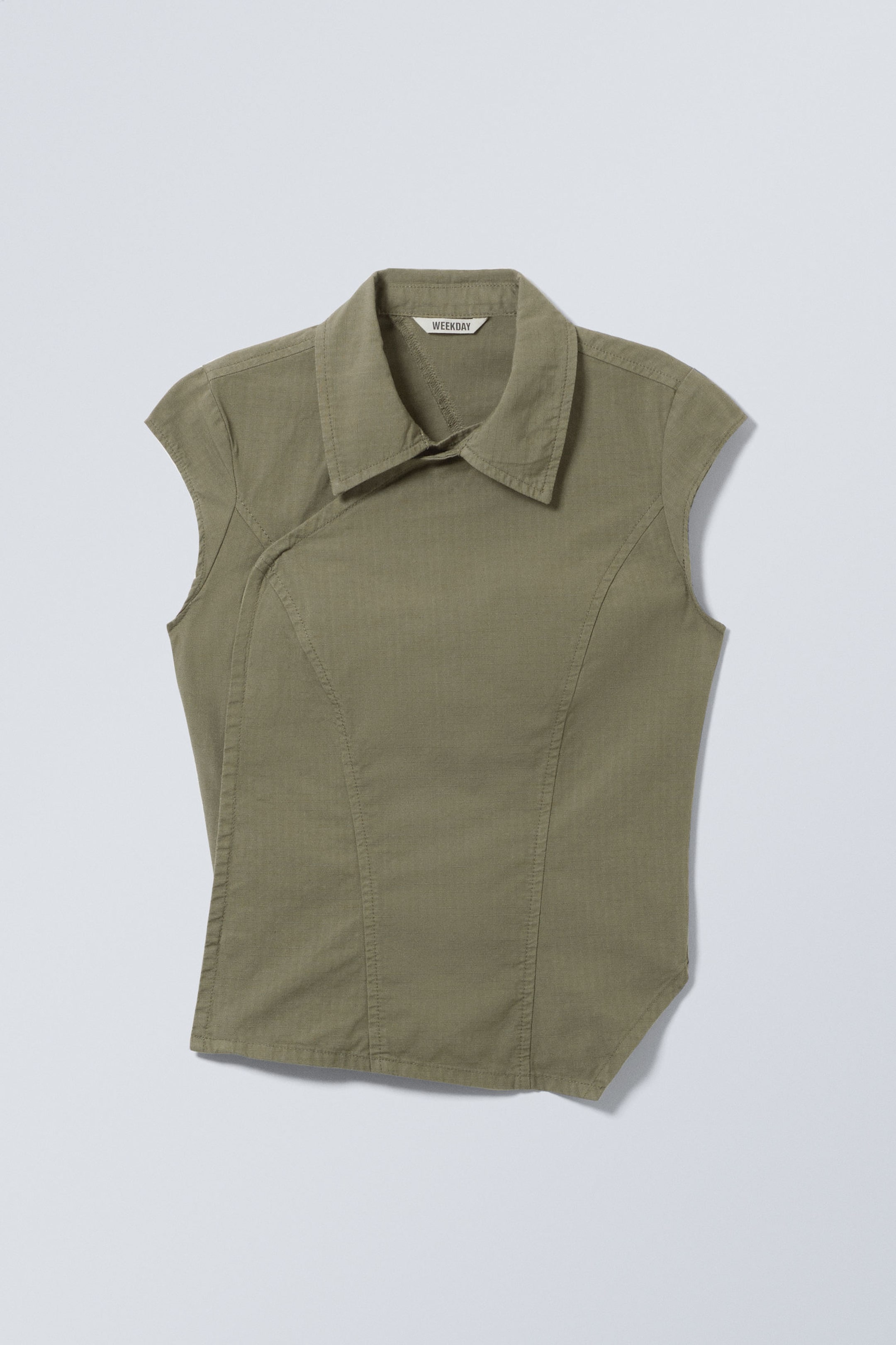 Dunkles Khakigrün - Asymmetrisches Ripstop-Top mit Flügelärmeln - 3