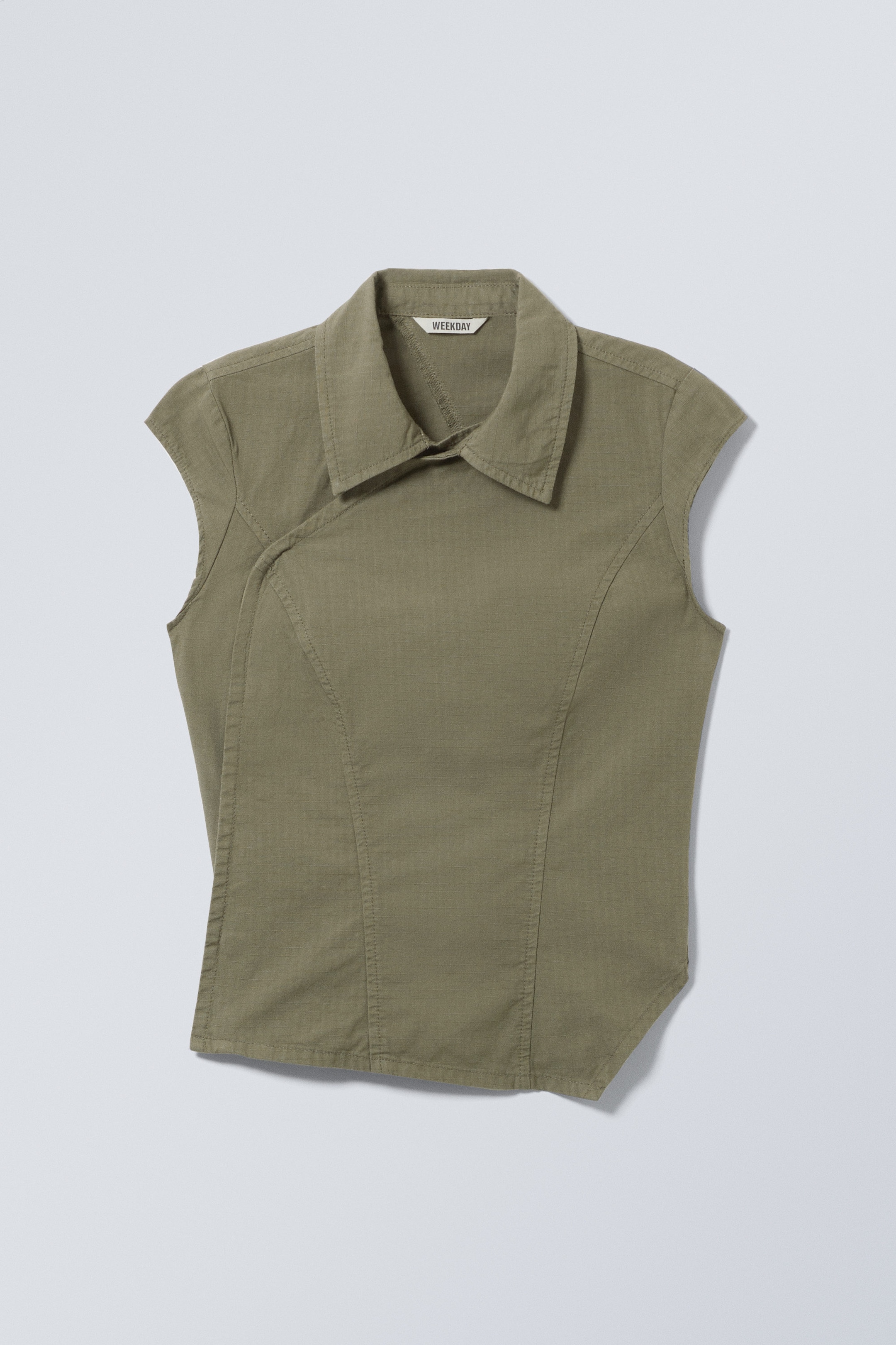 Donker kakigroen - Asymmetrische ripstop top met kapmouwtjes - 0