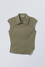 Donker kakigroen - Asymmetrische ripstop top met kapmouwtjes - 0