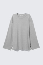 Grey Melange - Relaxed Long-Sleeved Jersey Top - 3