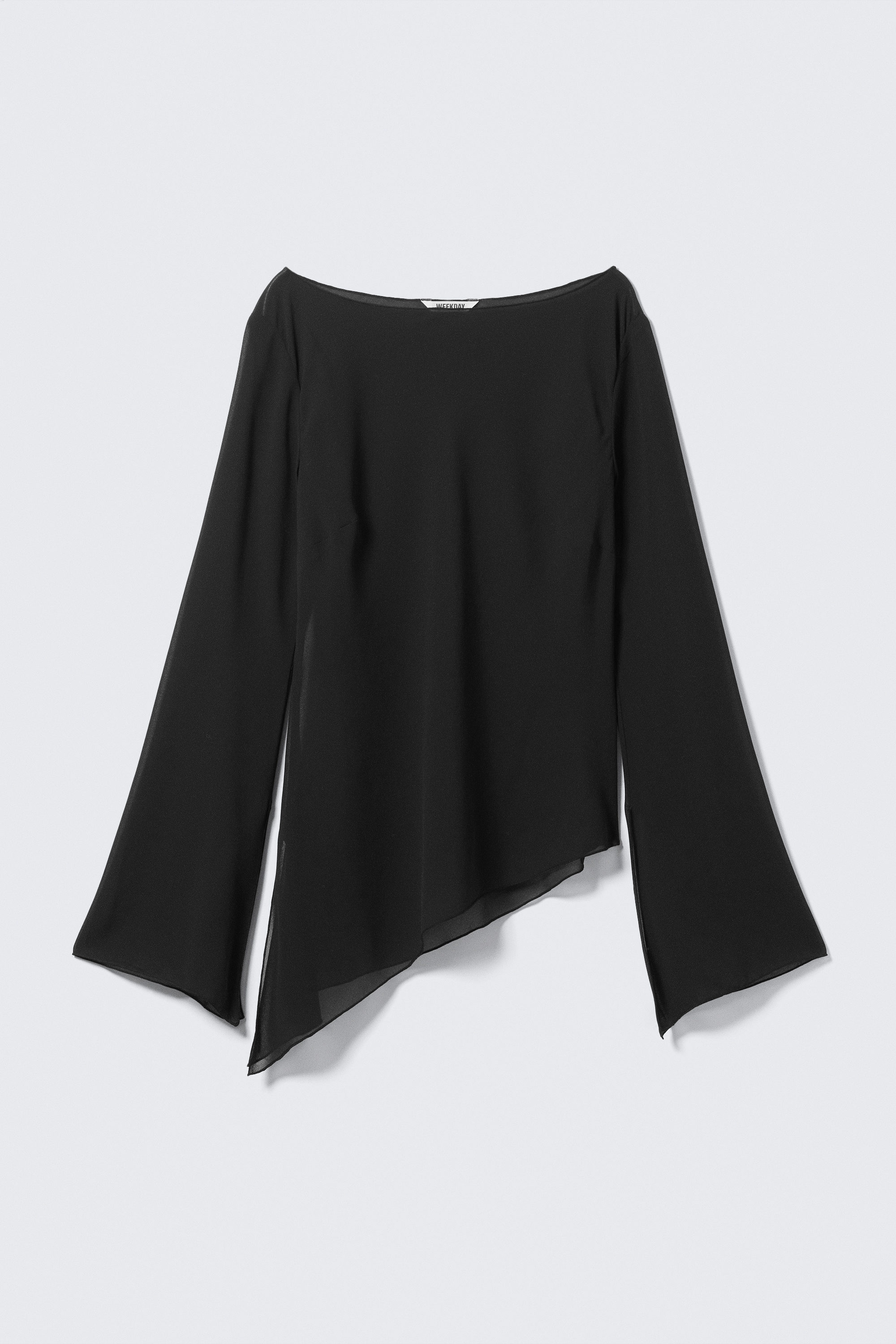Black - Sheer Asymmetric Long-Sleeved Blouse - 4