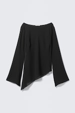 Zwart - Doorschijnende asymmetrische blouse met lange mouwen - 0