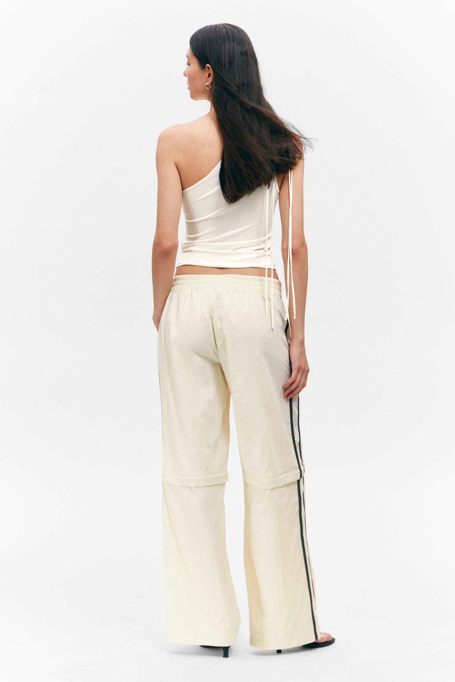 Zip-off Nylon Track Trousers - Beige - Black Stripe/Black - Beige Stripe - 7