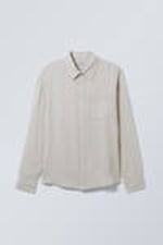 Striped Ecru - Oversized Striped Linen Blend Shirt - 0
