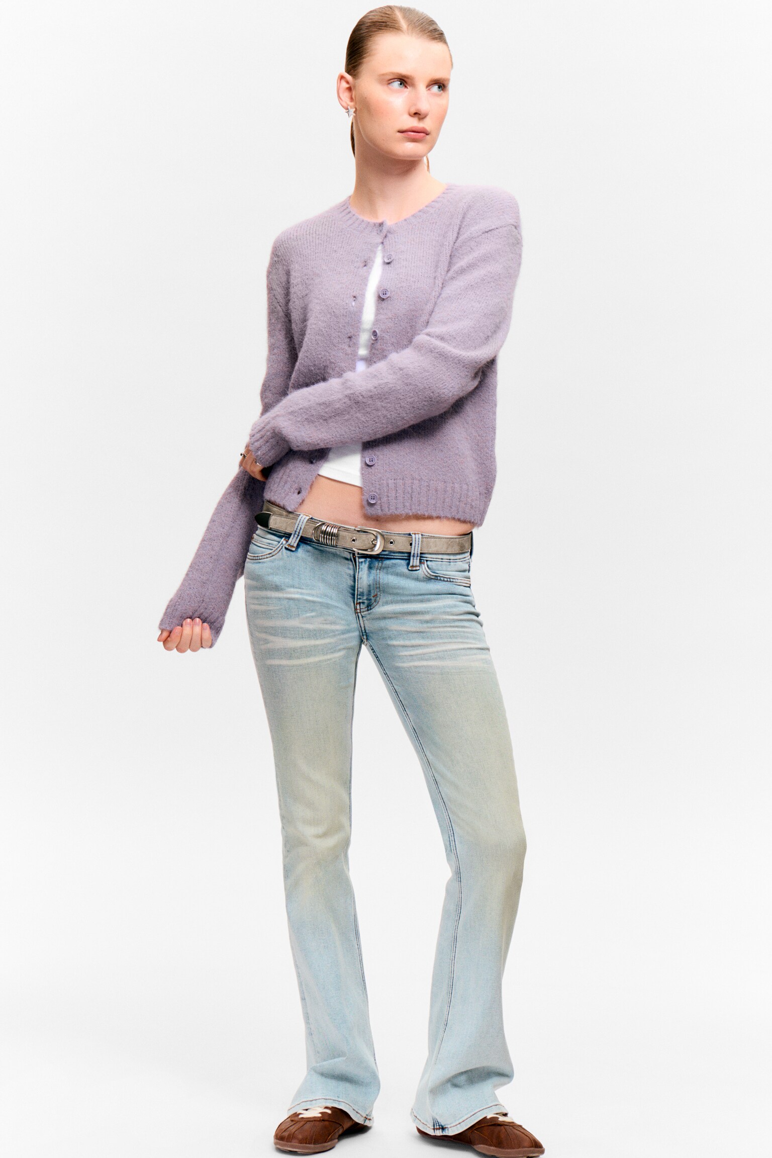 Brushed Knit Buttoned Cardigan - Lilac/Grey Melange/Dark Red & Pink Stripes/Brown/Black/Green Stripes - 4