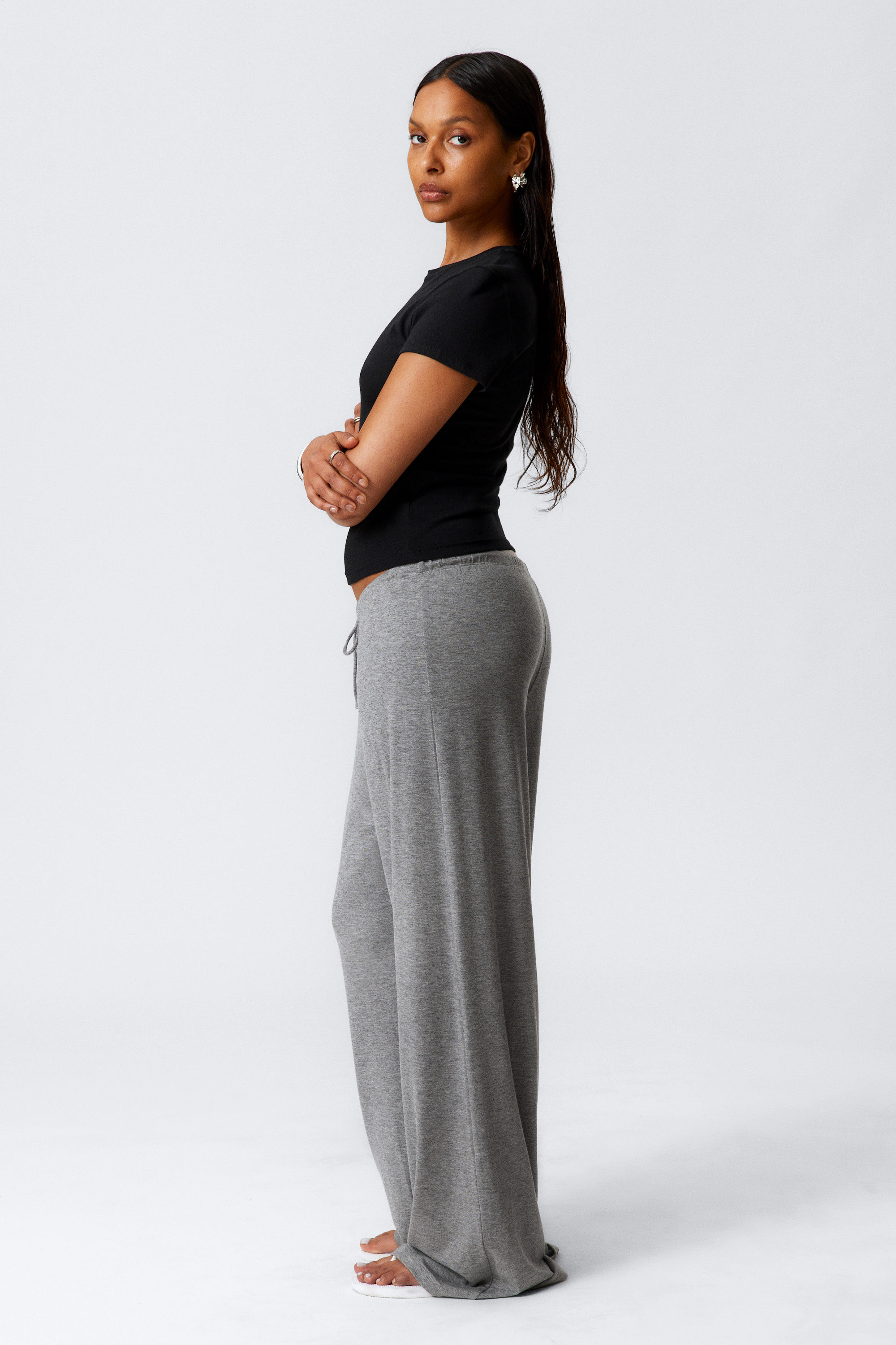 Grey Melange - Wide-Leg Pull-On Lyocell Trousers - 2
