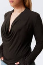 Dark Brown - Draped Long-Sleeved Top - 2