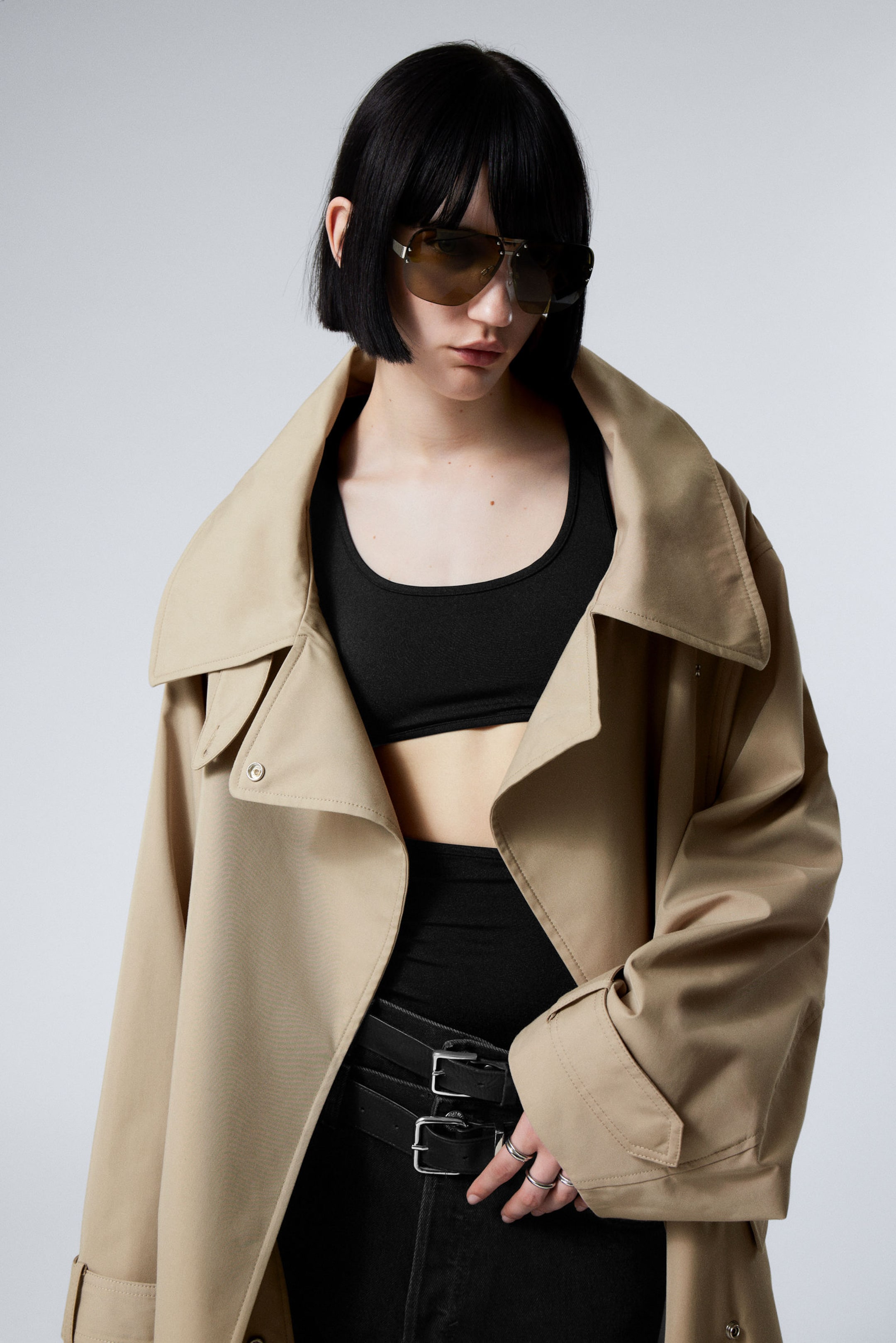 Beige - Oversized Double-Breasted Trench Coat - 3