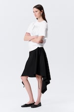 Black - Asymmetric Mid Rise Wrap Midi Skirt - 2