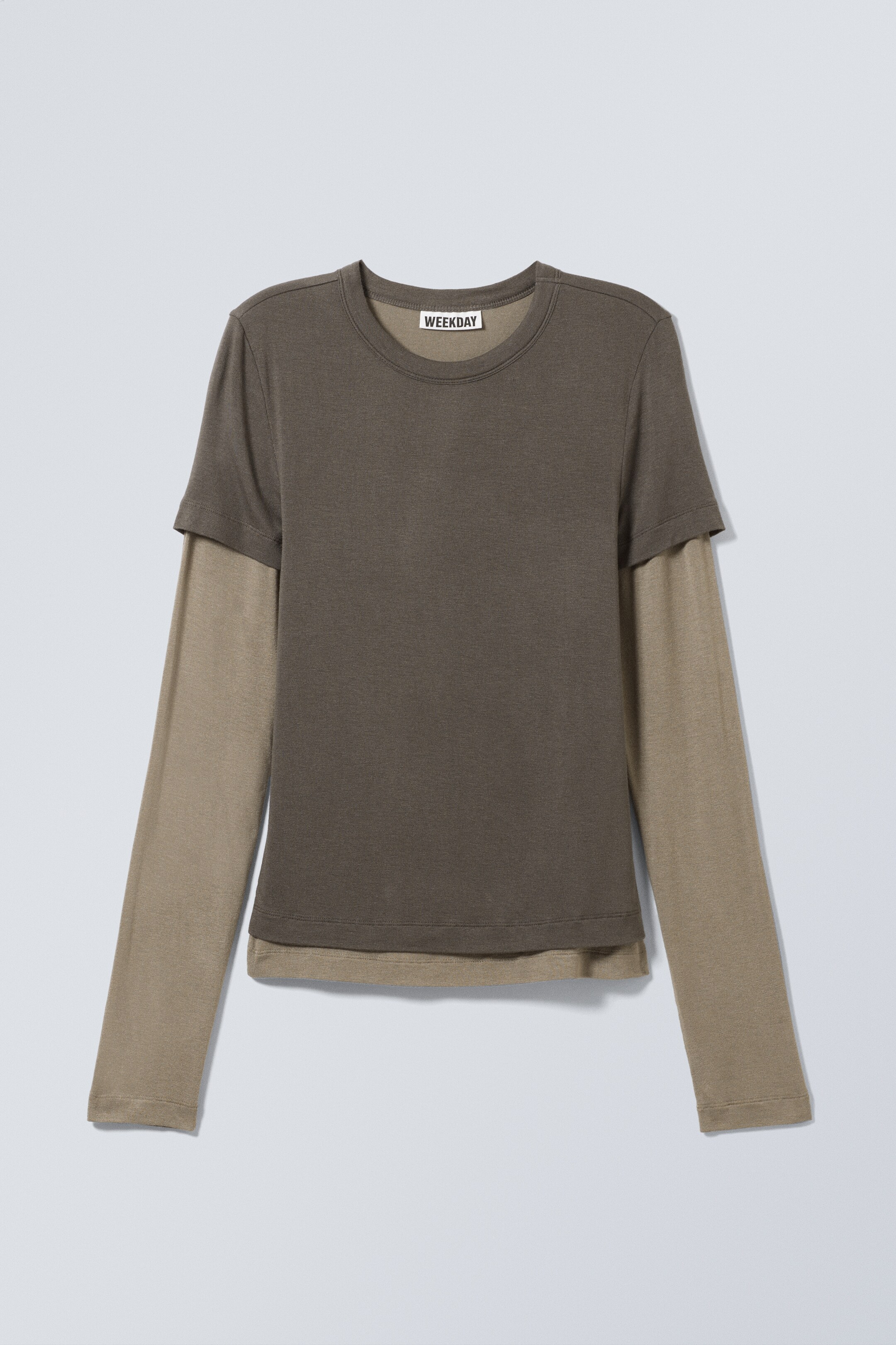 Zobrazit větší obrázek: Slim Double-Layered Long-Sleeved T-shirt - Dark Mole - ŽENY | H&M CZ 1