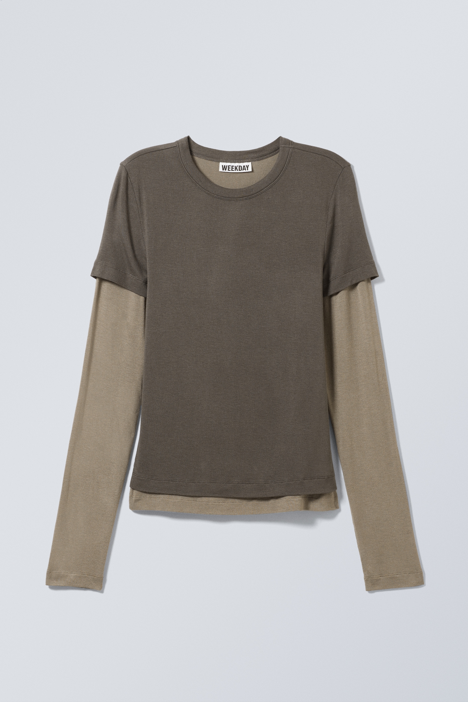 Slim Double-Layered Long-Sleeved T-shirt - Dark Mole