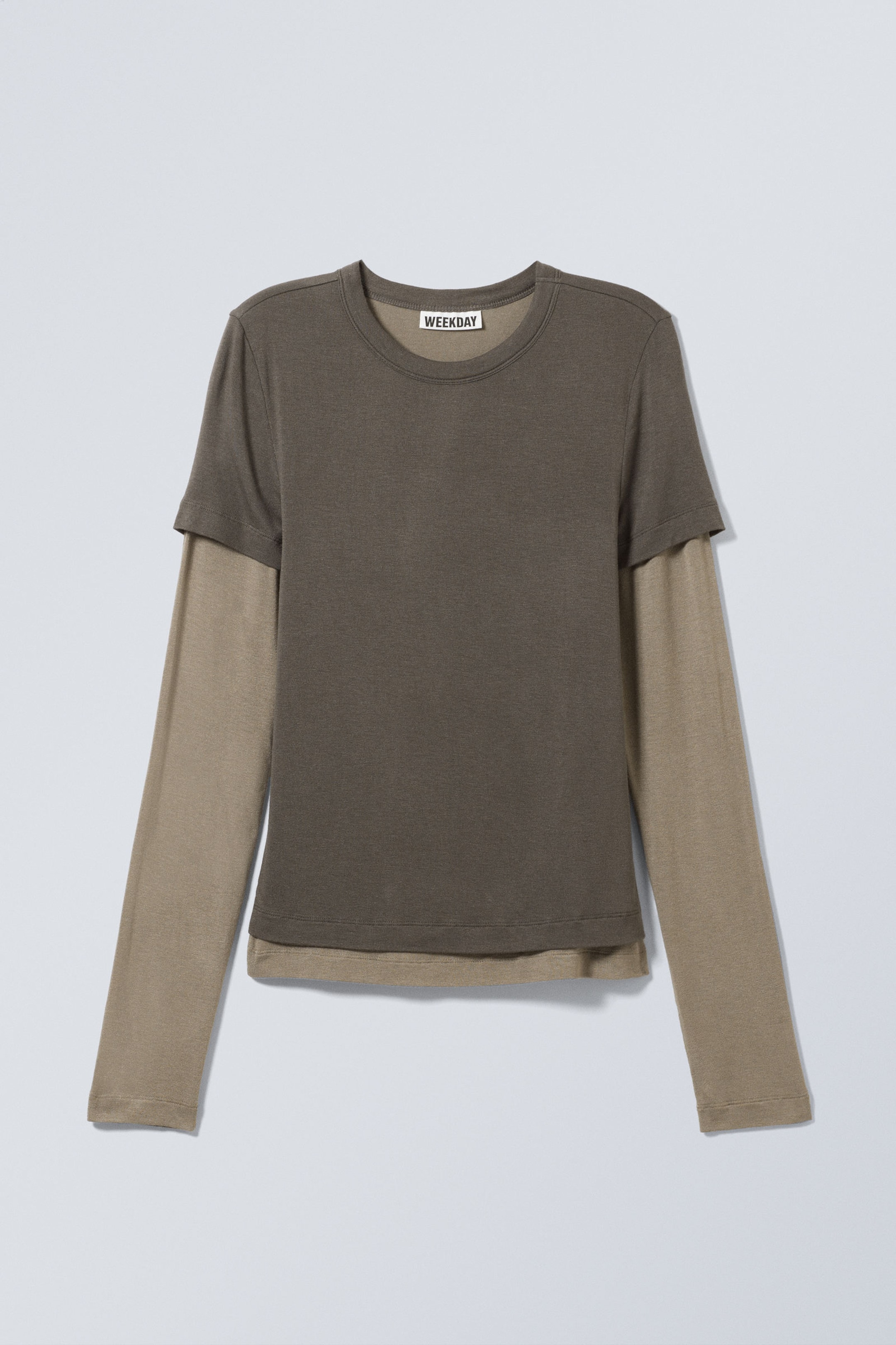 Dunkles Graubraun - Doppellagiges Longsleeve-T-Shirt im Slim Fit - 3
